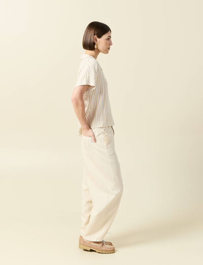 Chemise manches 3/4 beige moyen femme