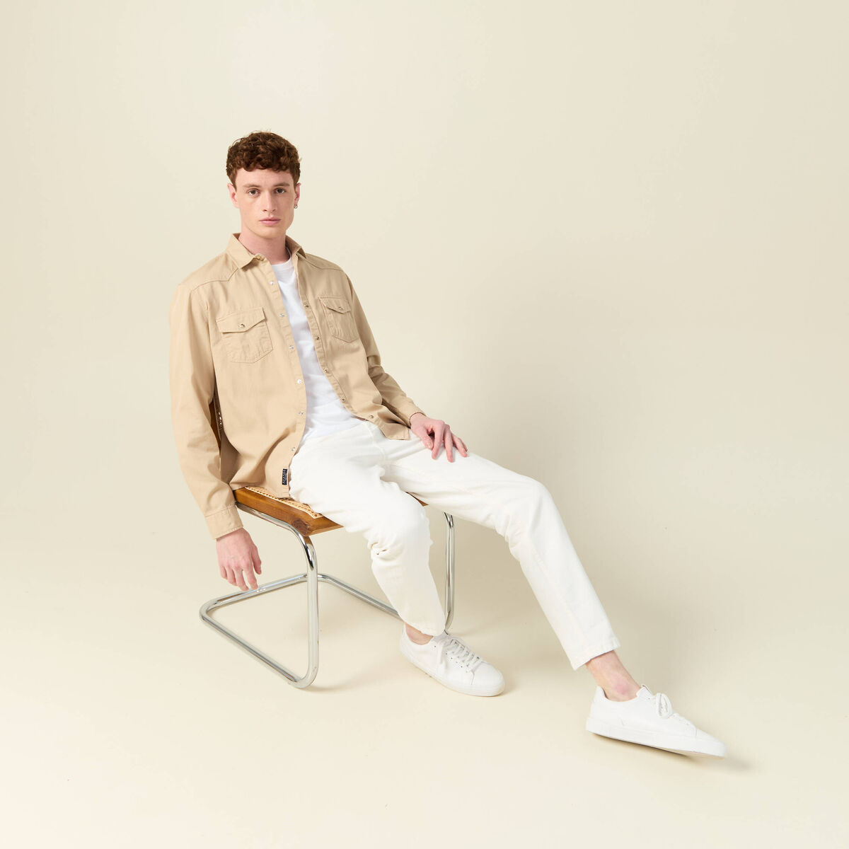 Chemise manches longues beige homme