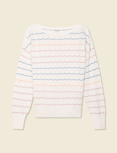 Pull manches longues ajouré ecru femme