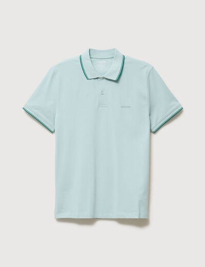 Polo cintr&eacute; en coton manches courtes bleu gris homme