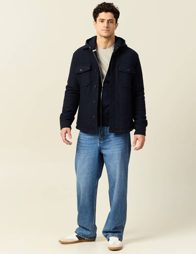 Sweat &agrave; capuche manches longues bleu marine homme
