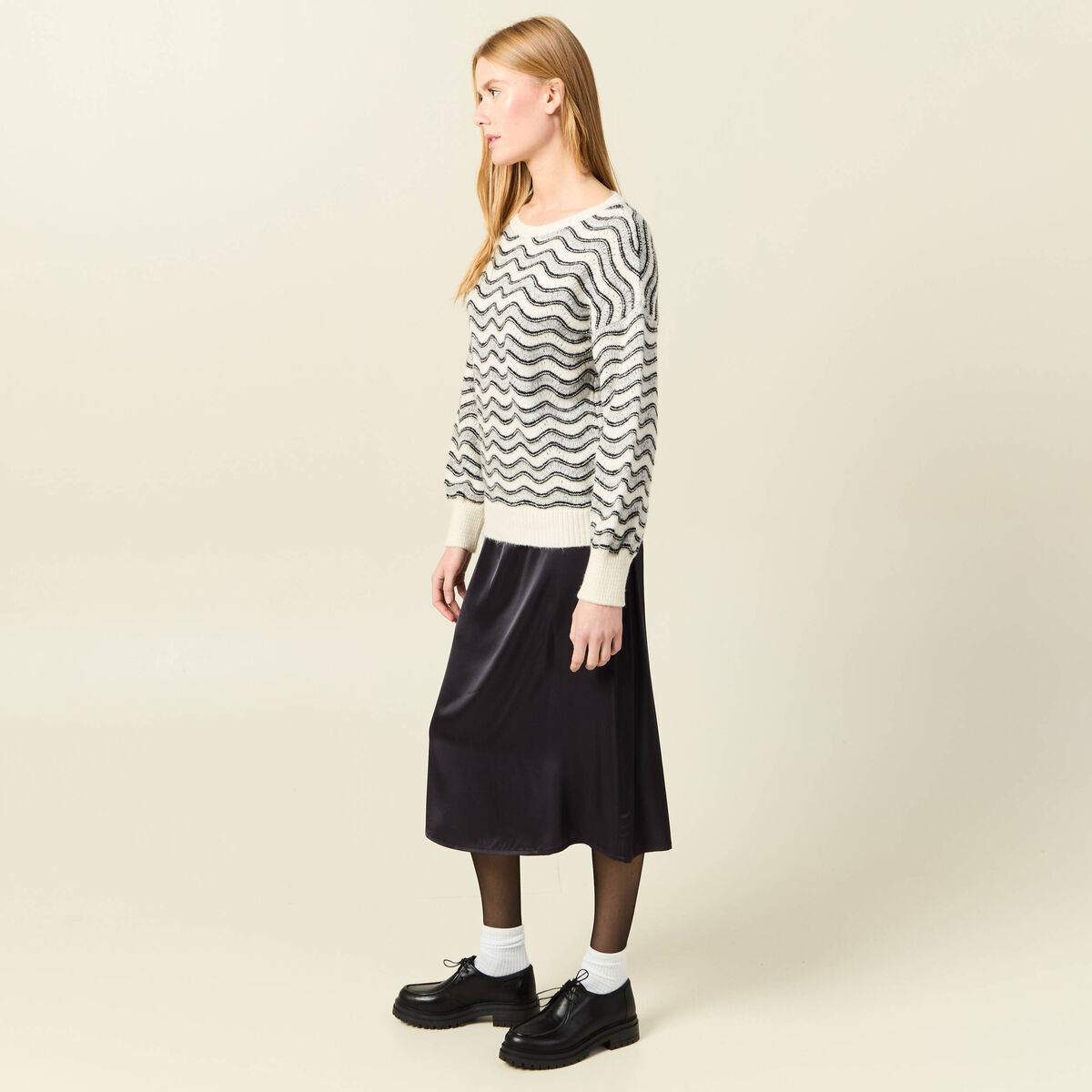 Pull manches longues gris clair femme