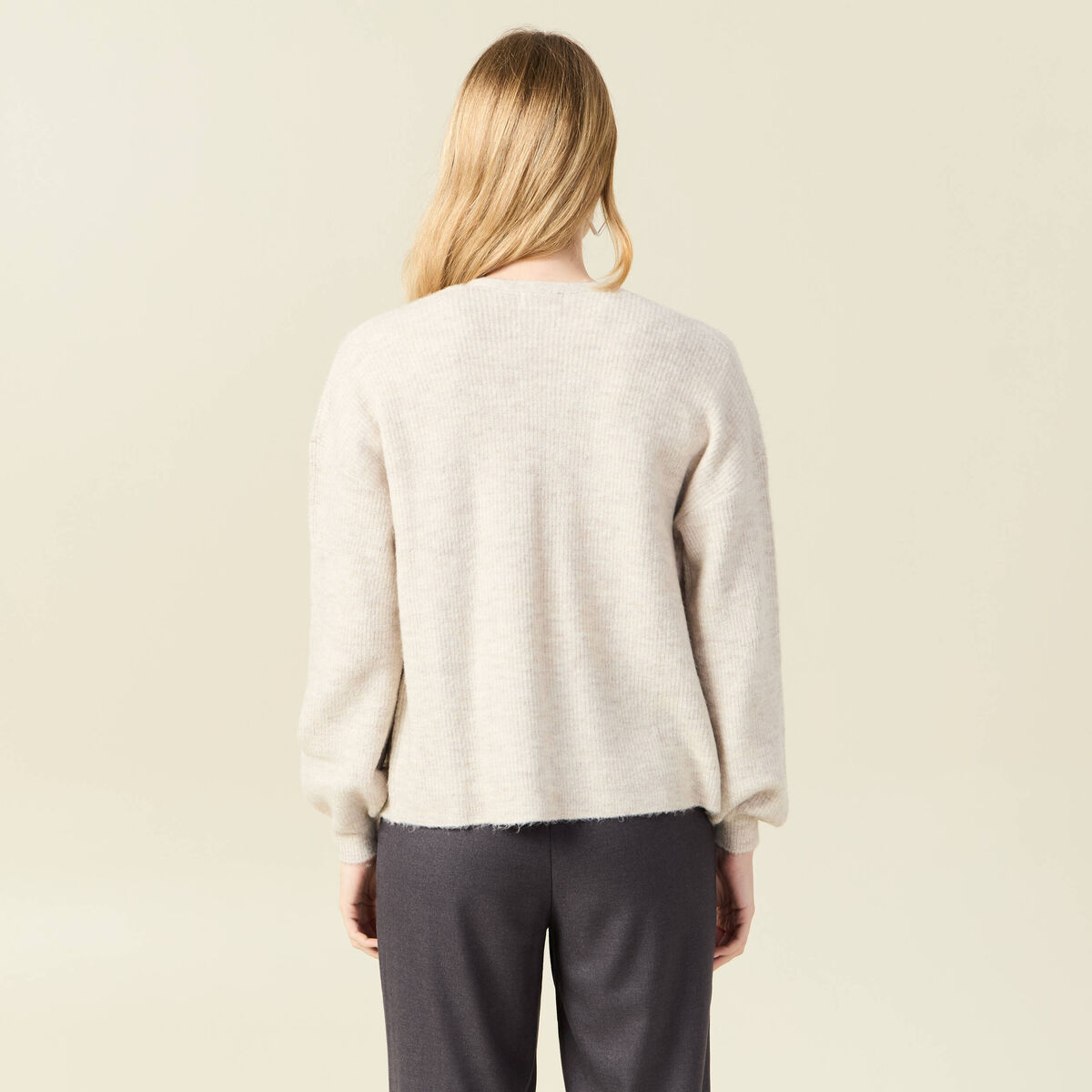 Gilet manches longues creme femme
