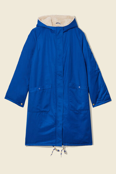 Parka droite à capuche doublée bleu electrique femme