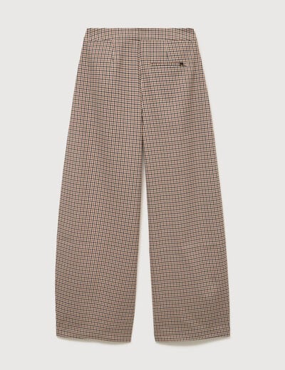 Pantalon barrel bas resserr&eacute; &agrave; carreaux ficelle femme