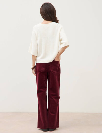 Pull droit manches 3/4 col rond ecru femme