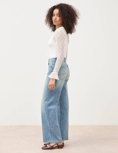 Jeans large taille haute bleu femme