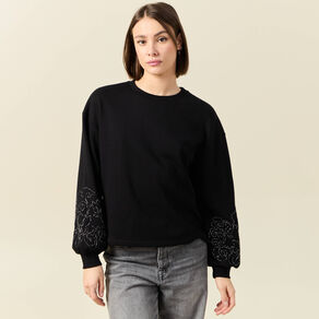 sweat manches longues brodees noir femme Sweat manches longues brodées noir femme