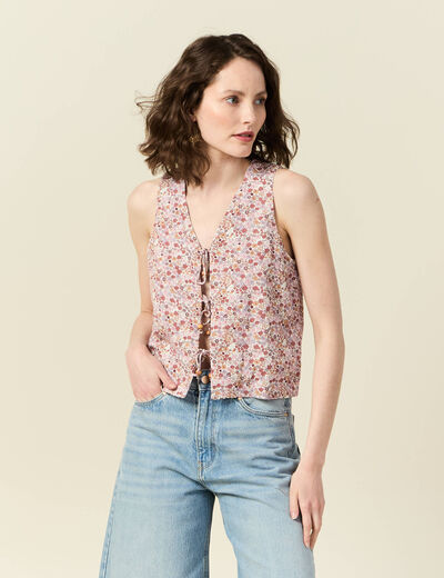 Gilet sans manches noué ivoire femme