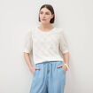 Pull ajour&eacute; droit court manches courtes ecru femme