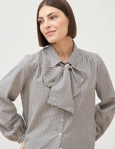 Chemise vichy droite manches longues bleu femme