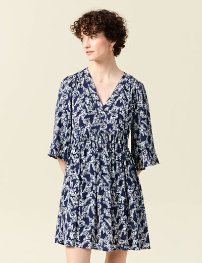Robe évasée manches 3/4 bleu marine femme