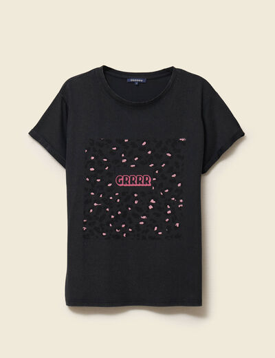 T-shirt en coton manches courtes noir femme