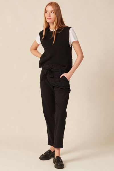Pantalon paperbag noir femme
