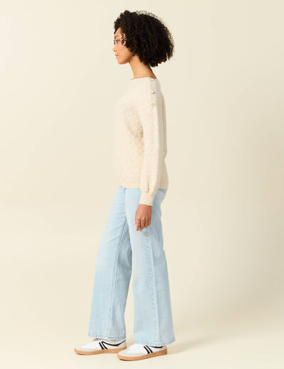 Pull manches longues à boutons ecru femme