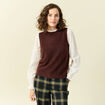 Pull 2 en 1 col rond manches longues marron femme