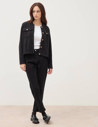 Jeans mom 7/8&egrave;me denim noir femme