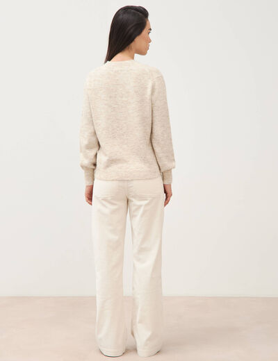 Pull col v manches longues creme femme
