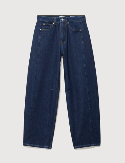Jeans barrel taille haute broderie denim brut clean femme