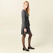 Robe droite courte col v manches longues noir femme
