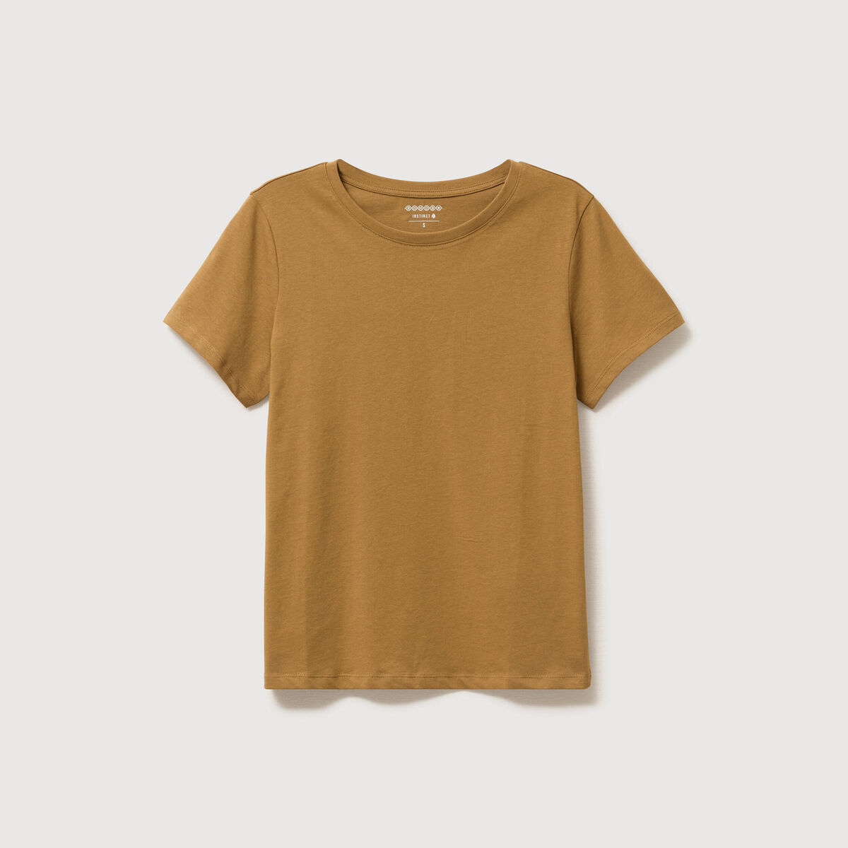 T-shirt cintr&eacute; col rond manches courtes camel femme