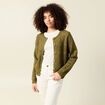 Gilet manches longues col rond vert kaki femme