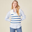 Pull droit court sans manches col v ecru femme