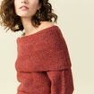 Pull manches longues col bardot vieux rose femme