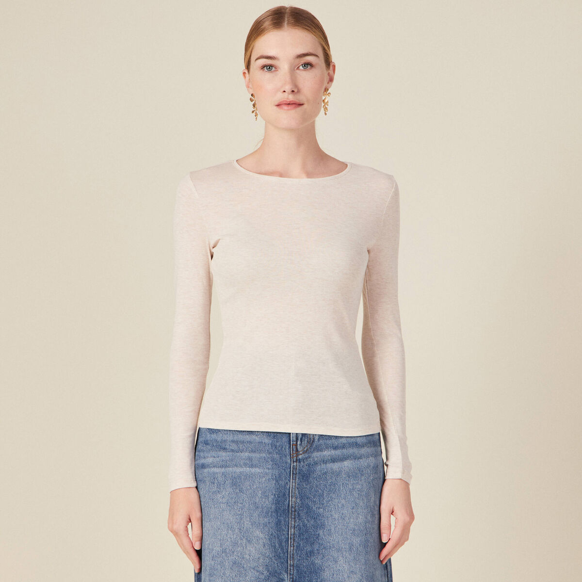 T-shirt femme maille unie Instinct beige femme