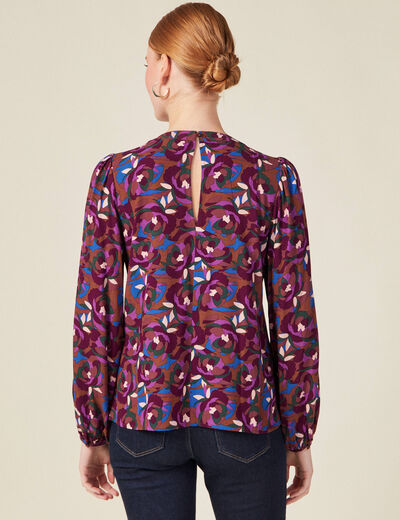 Blouse manches longues col rond marron femme