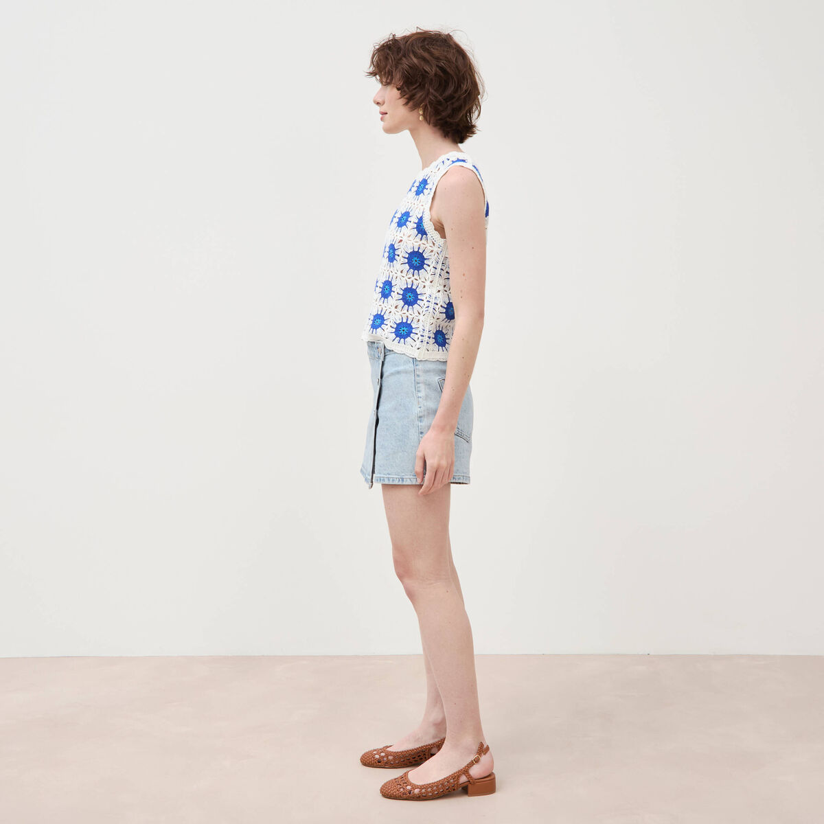 Jupe-short taille haute en jeans denim snow bleu femme