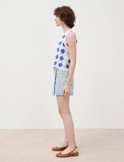 Jupe-short taille haute en jeans denim snow bleu femme