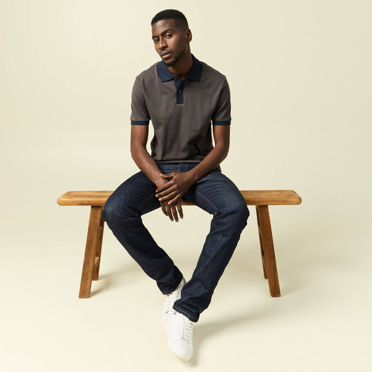 Polo col polo manches courtes en coton vert kaki homme