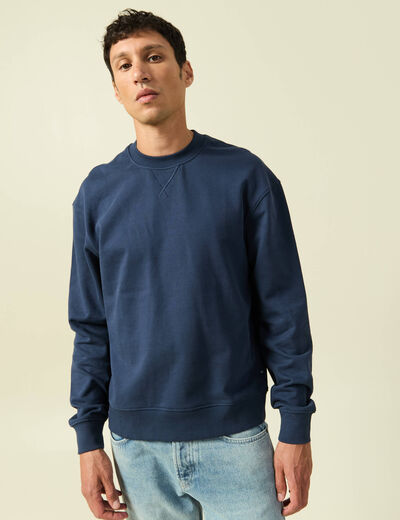 Sweat manches longues en coton bleu marine homme