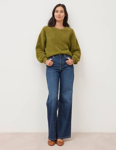 Jeans large taille haute denim brut femme