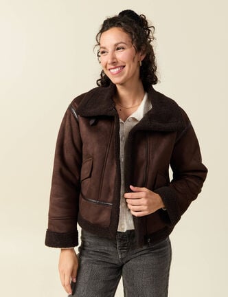 Bombardier court droit similicuir marron femme