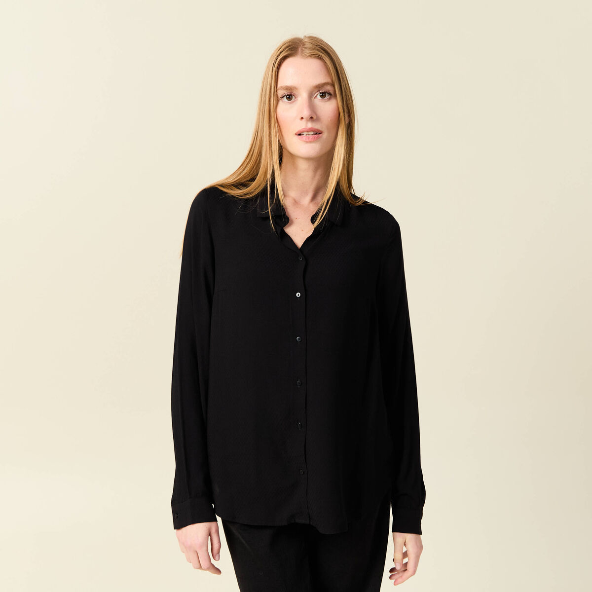 Chemise manches longues fluide noir femme