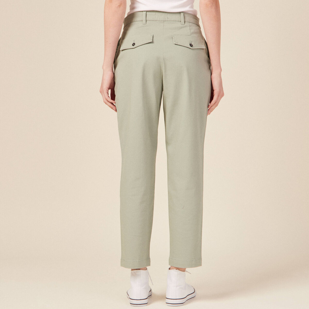 Pantalon chino fluide vert olive femme