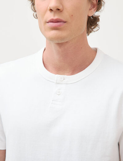 T-shirt col mao manches courtes en coton blanc homme