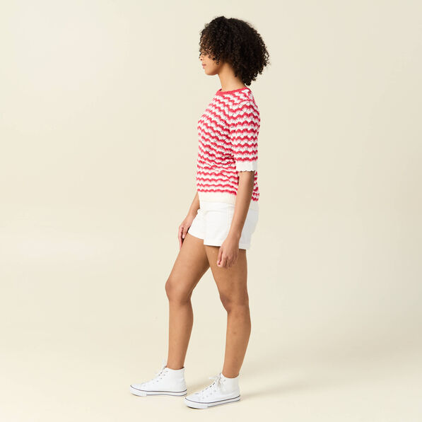 Pull manches courtes rouge femme