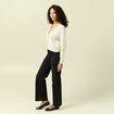 Gilet ajour&eacute; col V manches longues creme femme