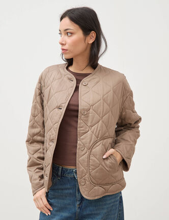 Veste oversize manches longues doubl&eacute;e taupe femme