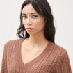 Pull droit col v manches longues marron clair femme