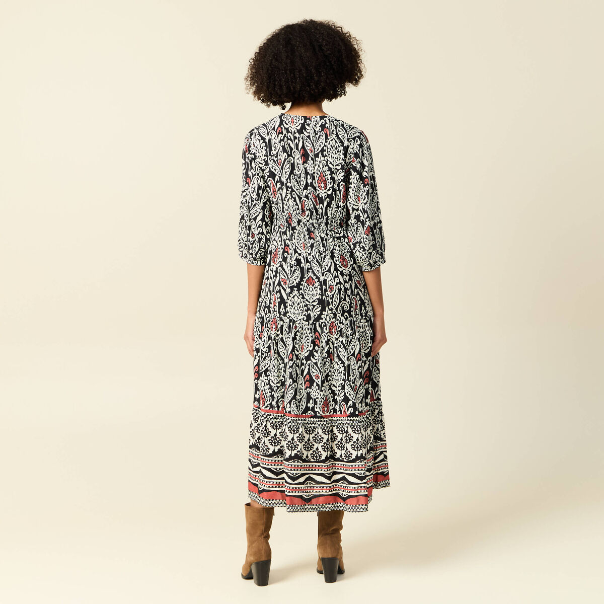 Robe longue évasée noir femme