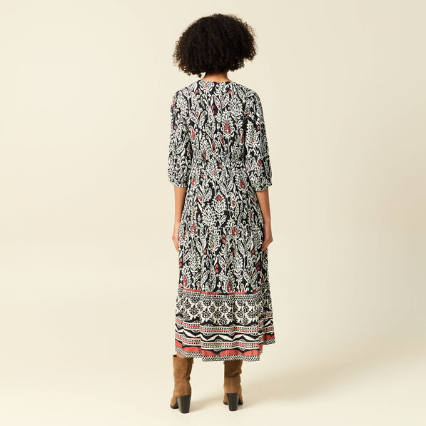 Robe longue évasée noir femme