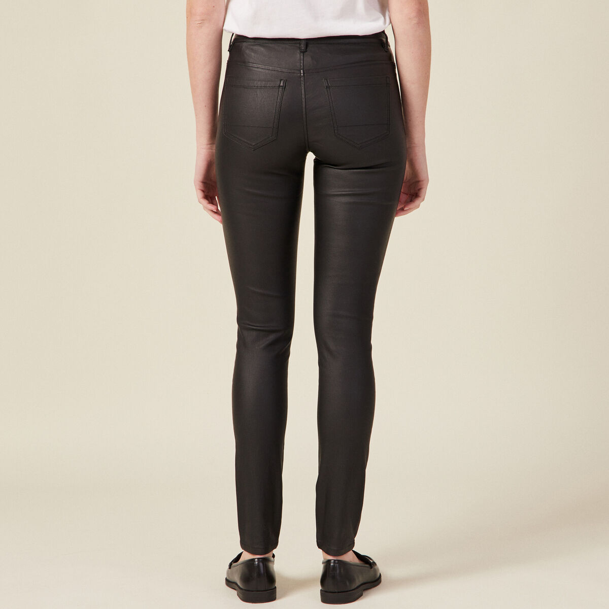 Tregging skinny denim noir enduit femme