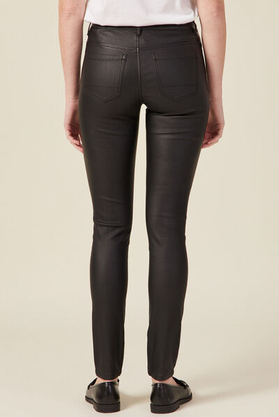 Tregging skinny denim noir enduit femme