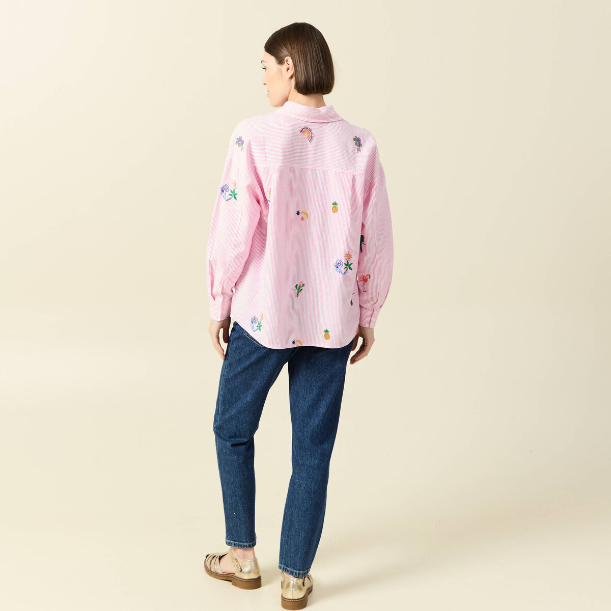 Chemise manches longues rose femme