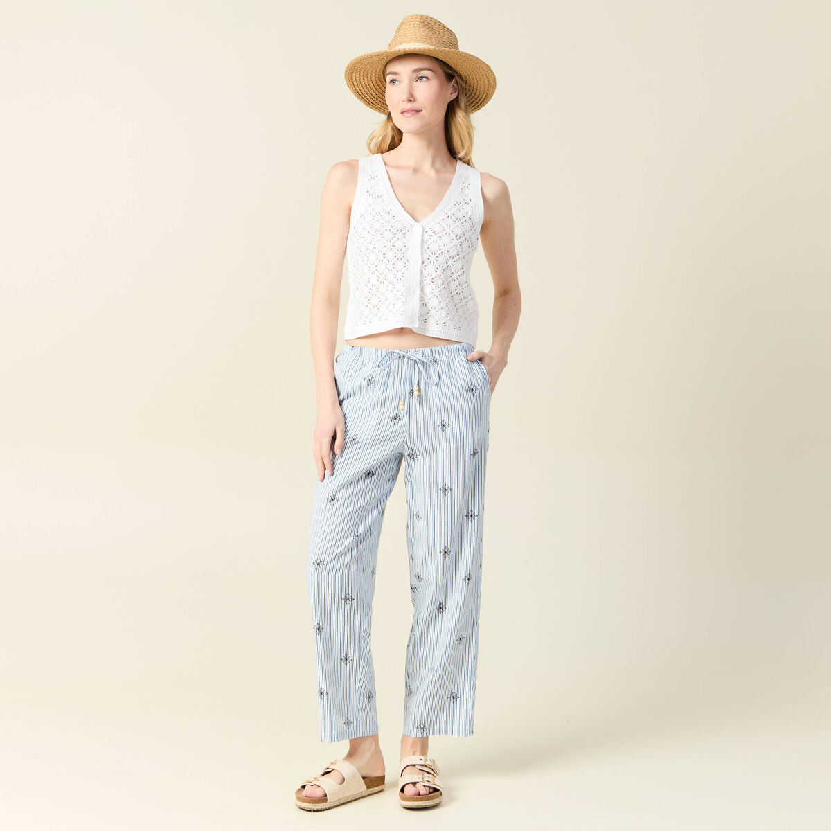 Pantalon droit 7/8ème bleu ciel femme