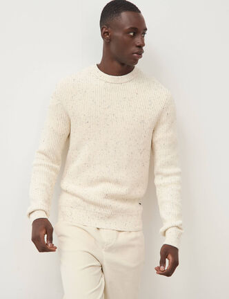 Pull col rond manches longues en coton ecru homme